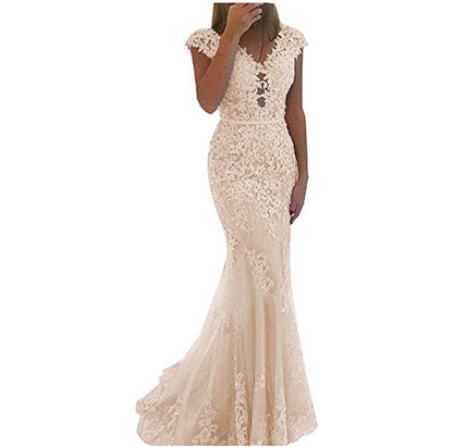 Lace Bridesmaid Dress Mermaid V Neck Long Evening Dresses Formal Wedding Gown