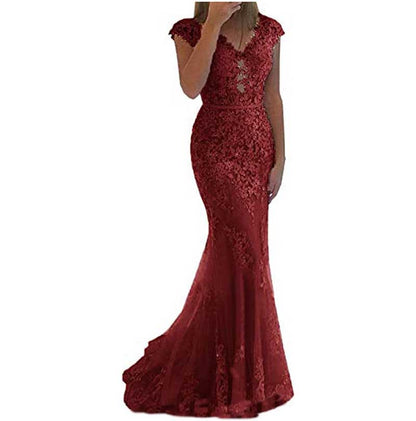 Lace Bridesmaid Dress Mermaid V Neck Long Evening Dresses Formal Wedding Gown