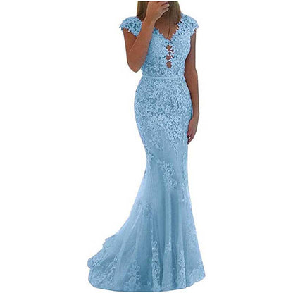 Lace Bridesmaid Dress Mermaid V Neck Long Evening Dresses Formal Wedding Gown