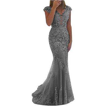 Lace Bridesmaid Dress Mermaid V Neck Long Evening Dresses Formal Wedding Gown