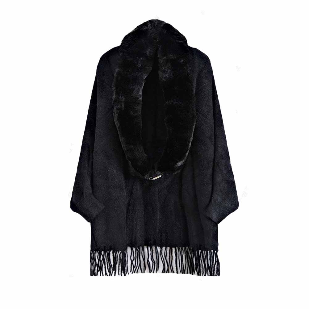 Women's Large Size Knit Cape Shawl Coat Plaid Batwing Cardigan Sweater Cloak