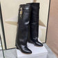 Women‘s Lock Detailed Leather Knee-High Boots