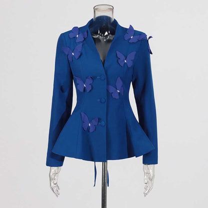 Women's Long Skirt Suit With Flower Embellished Long Sleeve Top and Midi Skirt