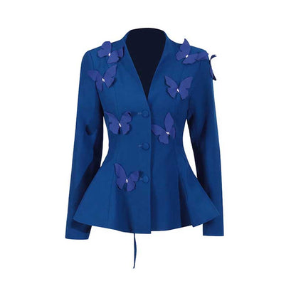 Women's Long Skirt Suit With Flower Embellished Long Sleeve Top and Midi Skirt