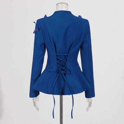 Women's Long Skirt Suit With Flower Embellished Long Sleeve Top and Midi Skirt