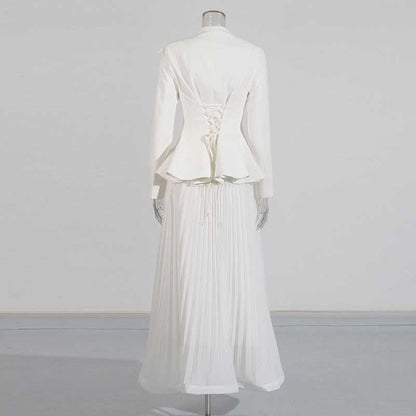 Women's Long Skirt Suit With Flower Embellished Long Sleeve Top and Midi Skirt