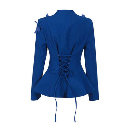 Women's Long Skirt Suit With Flower Embellished Long Sleeve Top and Midi Skirt