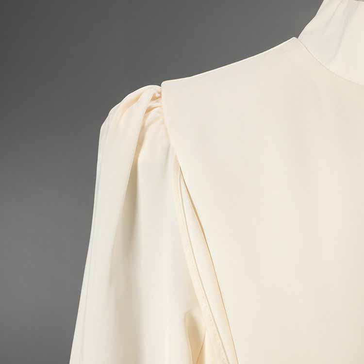 Women’s Long Sleeve Formal Dress – Stand-Up Collar, Hand Beaded Detail