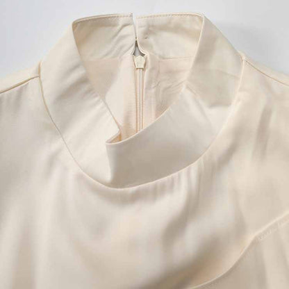 Women’s Long Sleeve Formal Dress – Stand-Up Collar, Hand Beaded Detail