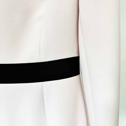 Women's Long Sleeve Pink Midi Dress Bead Detail Elegant Round-Neck Dress