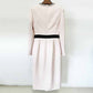 Women's Long Sleeve Pink Midi Dress Bead Detail Elegant Round-Neck Dress