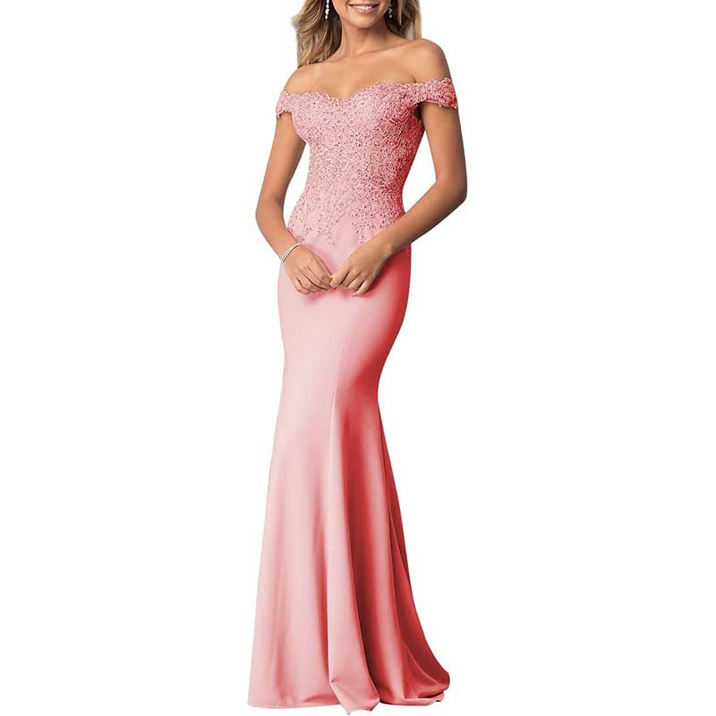 Women's Mermaid Bridesmaid Dresses Long Prom Gown Lace Formal Evening Dresses