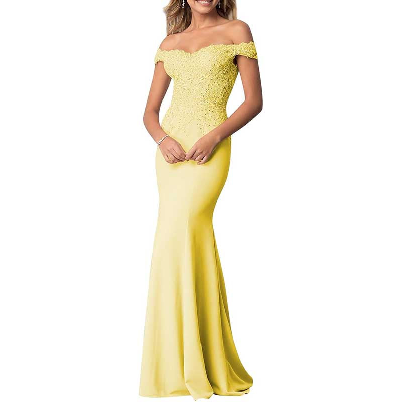 Women's Mermaid Bridesmaid Dresses Long Prom Gown Lace Formal Evening Dresses