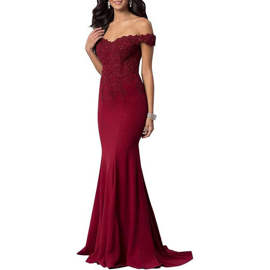 Women's Mermaid Bridesmaid Dresses Long Prom Gown Lace Formal Evening Dresses