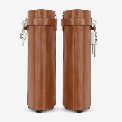 Women's Metal Lock Faux Leather Ankle Boots