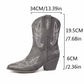 Women Mid-Calf Western Cowboy Boots Low Heel Embroidered Cowgirl Boots - Pointed Toe