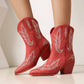 Women Mid-Calf Western Cowboy Boots Low Heel Embroidered Cowgirl Boots - Pointed Toe