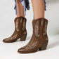 Women Mid-Calf Western Cowboy Boots Low Heel Embroidered Cowgirl Boots - Pointed Toe