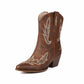 Women Mid-Calf Western Cowboy Boots Low Heel Embroidered Cowgirl Boots - Pointed Toe