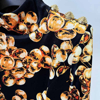 Women's Mini Dress Short Velvet Dress With Gold Grape Print