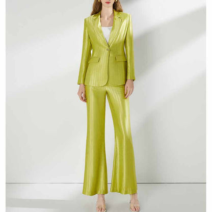 Women's Mustard Green Pantsuit Formal Set Event Styling Outfit