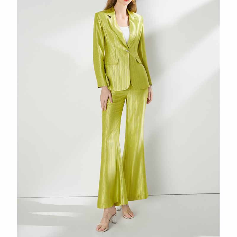 Women's Mustard Green Pantsuit Formal Set Event Styling Outfit