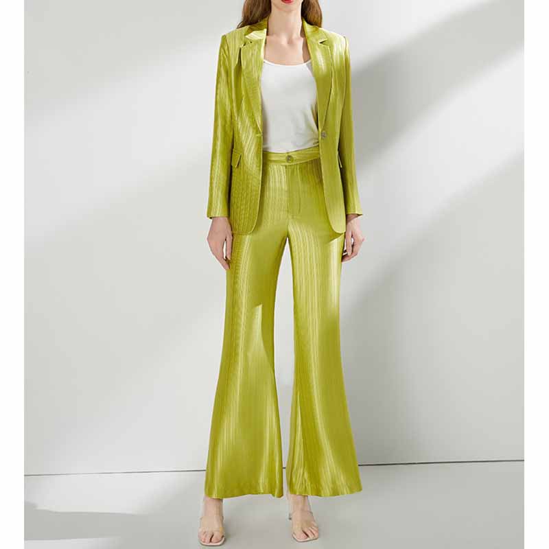 Women's Mustard Green Pantsuit Formal Set Event Styling Outfit