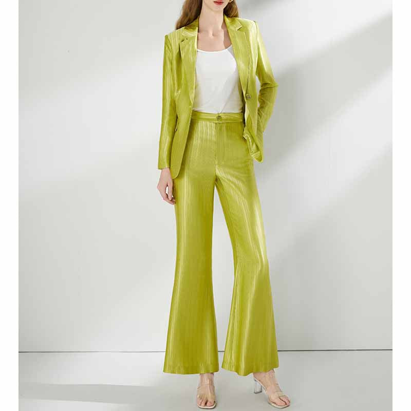 Women's Mustard Green Pantsuit Formal Set Event Styling Outfit