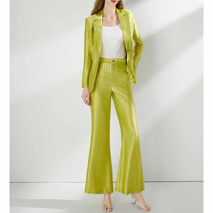 Women's Mustard Green Pantsuit Formal Set Event Styling Outfit