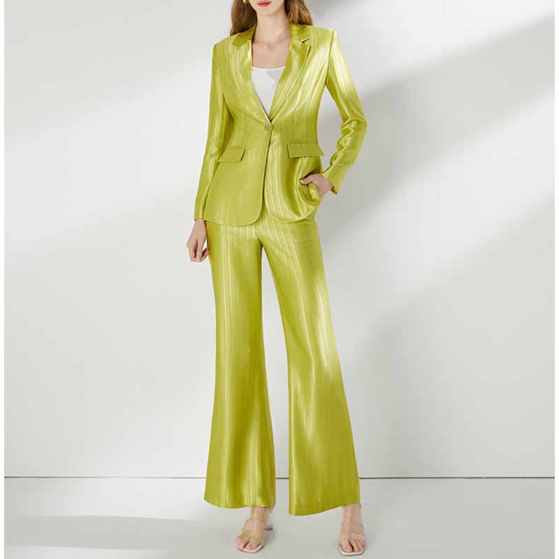 Women's Mustard Green Pantsuit Formal Set Event Styling Outfit