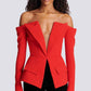 Women's Off Shoulder V-Neck Blazer in Red