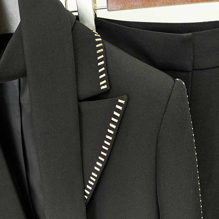 Women's One Button Chic Pantsuit Scarf Embellished Elegant Oversized Blazer Suit