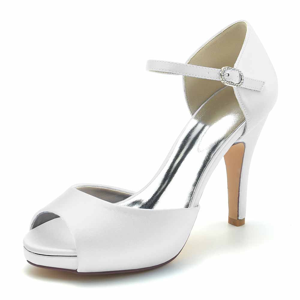 Women's Open-Toe Dress Shoes Satin Bridal Low Heels Pumps