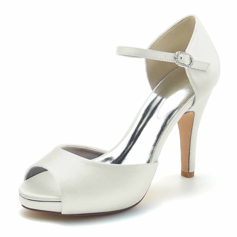 Women's Open-Toe Dress Shoes Satin Bridal Low Heels Pumps