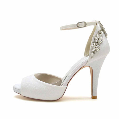 Women's Open-Toe Event Shoes Glitter Heeled Bridal Pumps