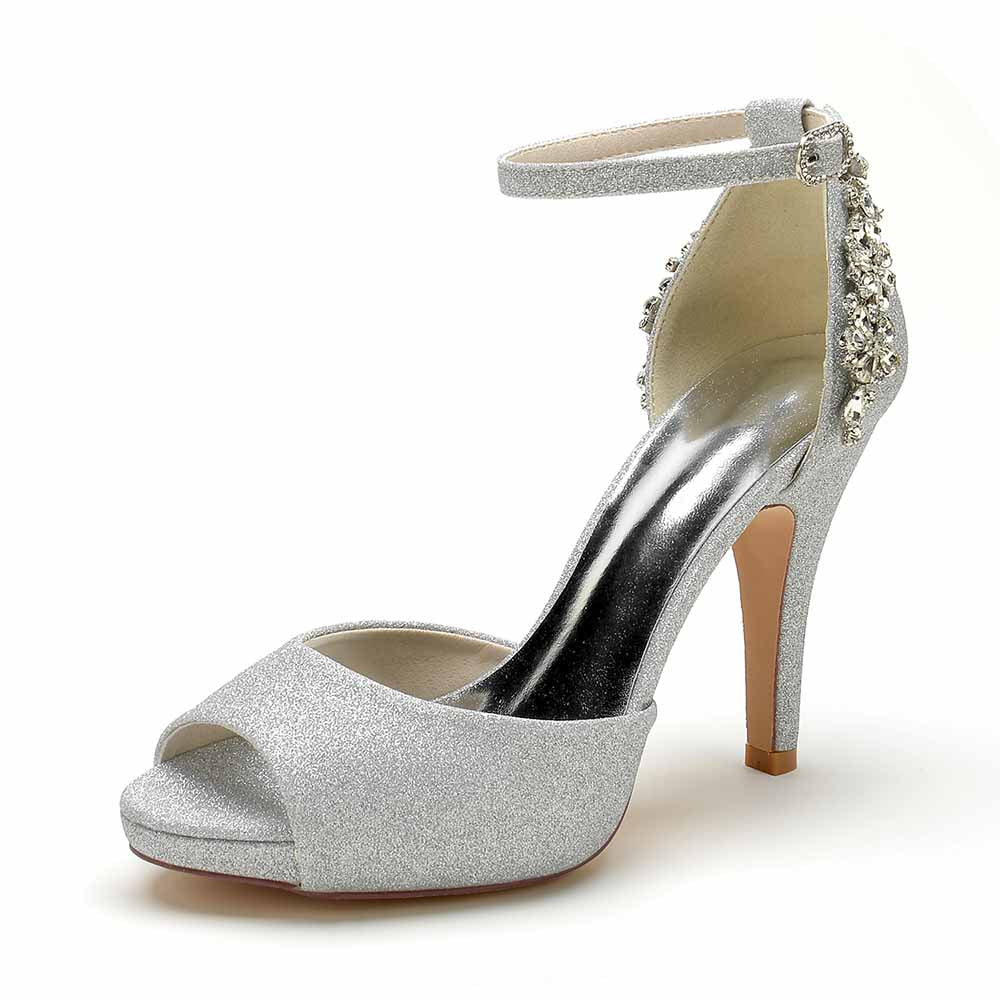 Women's Open-Toe Event Shoes Glitter Heeled Bridal Pumps