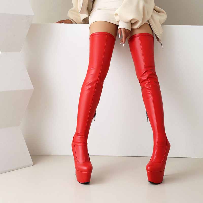 Women's Over The Knee Platform Zip Boots Thigh High Heel Boots