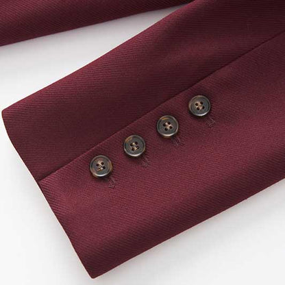Spring/Autumn Wine Red Blazer Coat for Women | Mid-Length Style