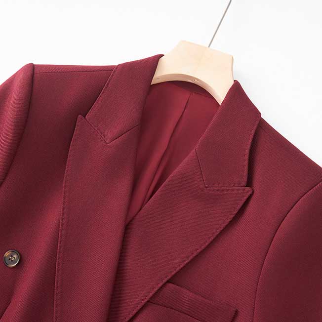 Spring/Autumn Wine Red Blazer Coat for Women | Mid-Length Style