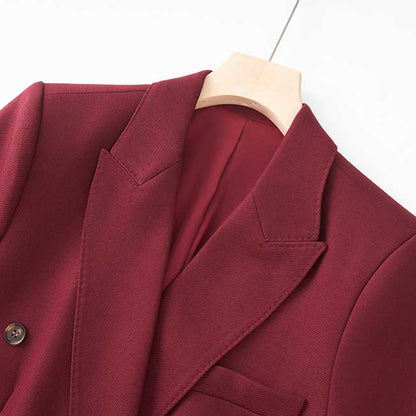 Spring/Autumn Wine Red Blazer Coat for Women | Mid-Length Style