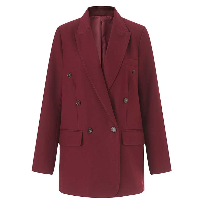 Spring/Autumn Wine Red Blazer Coat for Women | Mid-Length Style