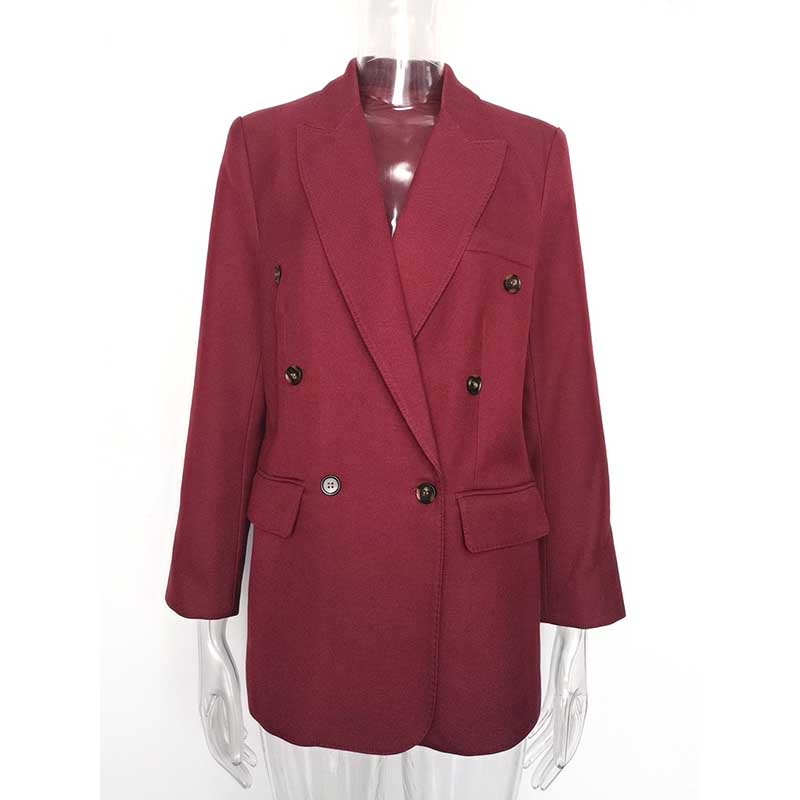 Spring/Autumn Wine Red Blazer Coat for Women | Mid-Length Style