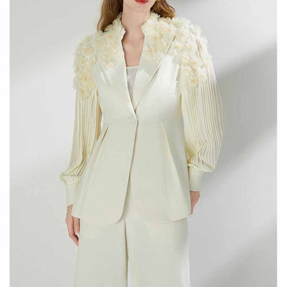 Women's One Button Pantsuit Puff Sleeves Formal Set Event Styling Outfit