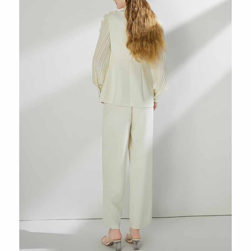 Women's One Button Pantsuit Puff Sleeves Formal Set Event Styling Outfit