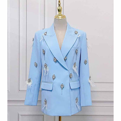 Women's Pantsuit With Diamond and Feather Embellished Formal Set Party Suit