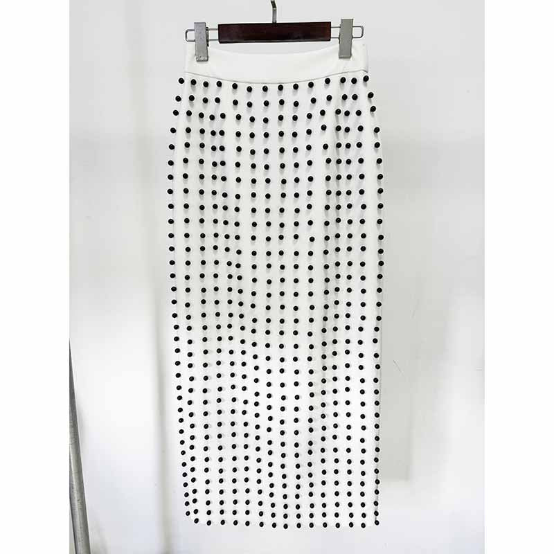 Women's Pearl Beaded Cocktail Skirt Suit White Two-Piece Long Skirt Suit