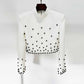 Women's Pearl Beaded Cocktail Skirt Suit White Two-Piece Long Skirt Suit