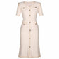 Women's Pearl Button Detail Ribbed-knit Middle Length Dresses