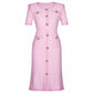 Women's Pearl Button Detail Ribbed-knit Middle Length Dresses