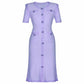 Women's Pearl Button Detail Ribbed-knit Middle Length Dresses